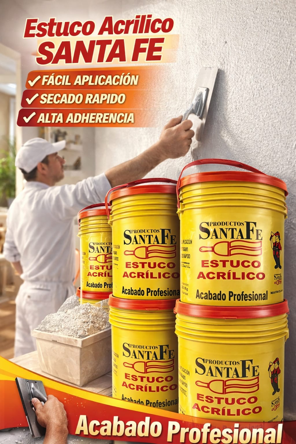 Aplicación profesional de Estuco Acrílico Santafe sobre muro con llana